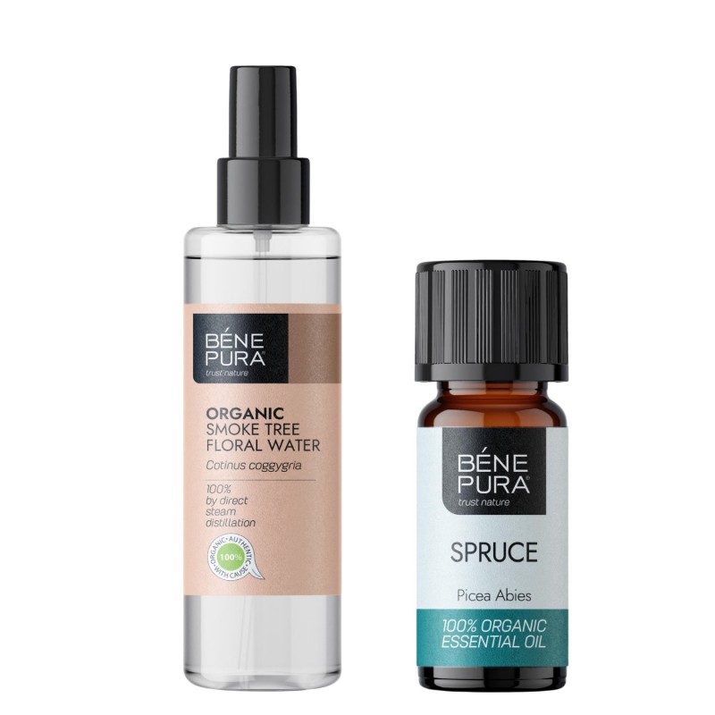 Bio Eau florale Arbre à Perruques et Bio Huile essentielle de Épicéa