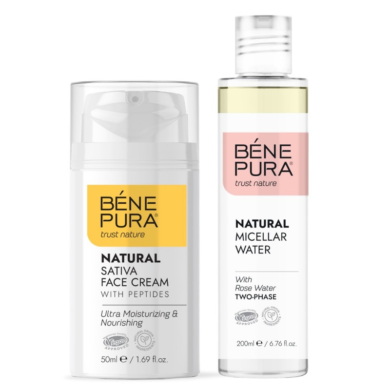 Eau micellaire Naturelle Biphase et Creme visage Naturelle Hydratante avec Sativa - GMC