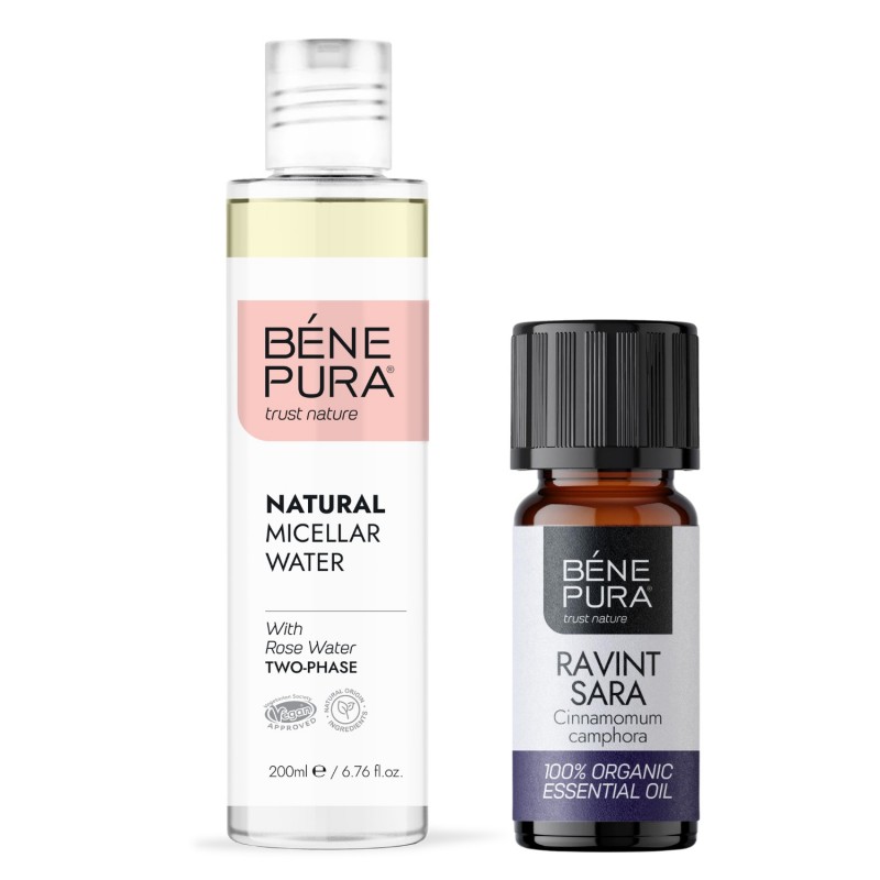 Eau micellaire Naturelle Biphase et Bio Huile essentielle de Ravintsara - GMC