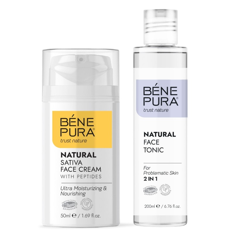 Tonique pour le visage Naturel 2 en 1 et Creme visage Naturelle Hydratante avec Sativa - GMC