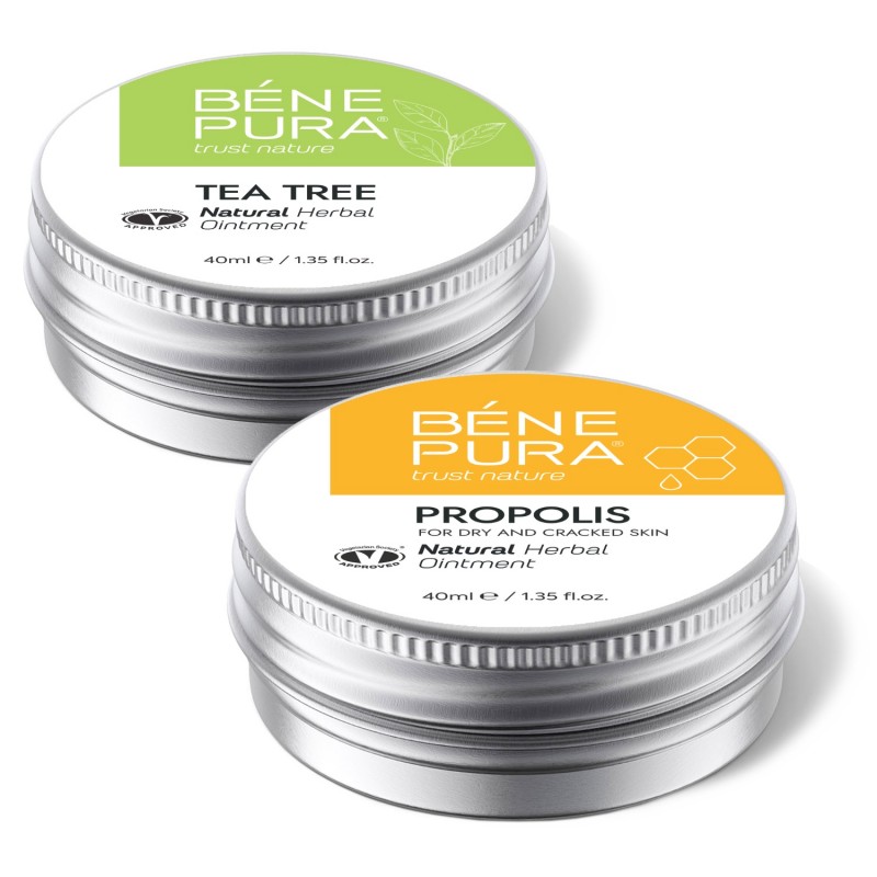 Pommade Tea Tree pour les Éruptions cutanées et Démangeaisons et Pommade Propolis pour Peau très Sèche avec 30% Propolis - GMC