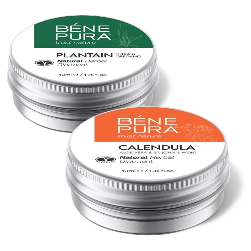 Pommade Plantain pour les Éruptions cutanées et Démangeaisons et Pommade au Calendula pour Plaies, Brûlures et Cicatrices à l'Aloe Vera et Millepertuis - GMC