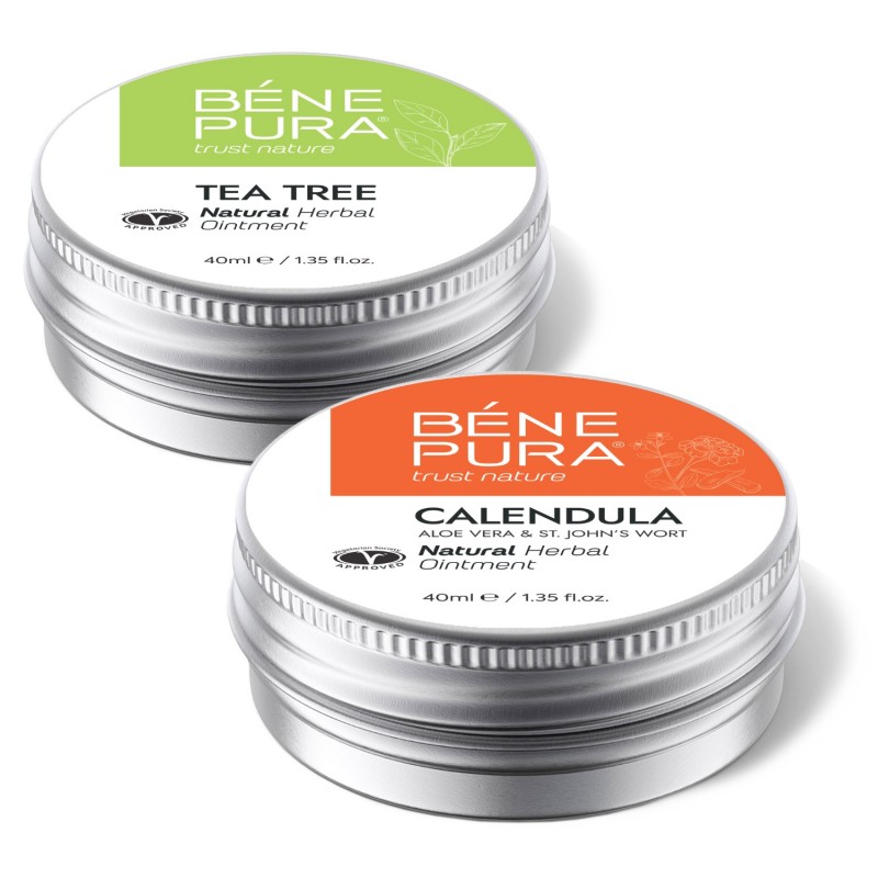 Pommade Tea Tree pour les Éruptions cutanées et Démangeaisons et Pommade au Calendula pour Plaies, Brûlures et Cicatrices à l'Aloe Vera et Millepertuis - GMC