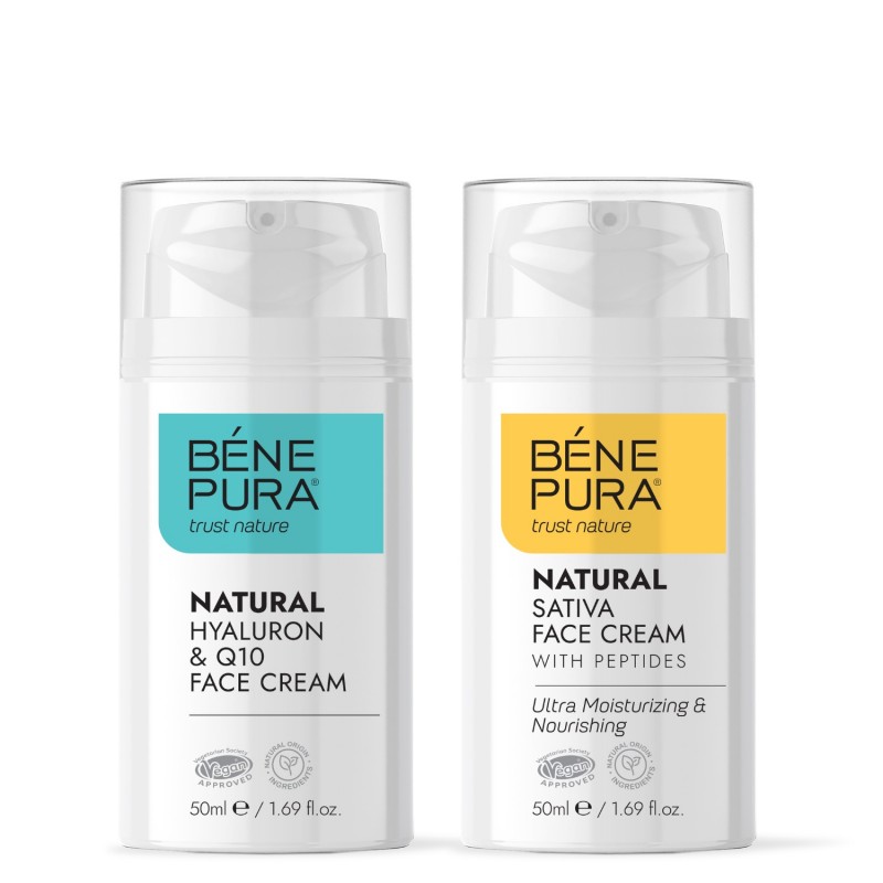 Creme visage Naturelle à l'Acide Hyaluronique et Coenzyme Q10 et Creme visage Naturelle Hydratante avec Sativa - GMC