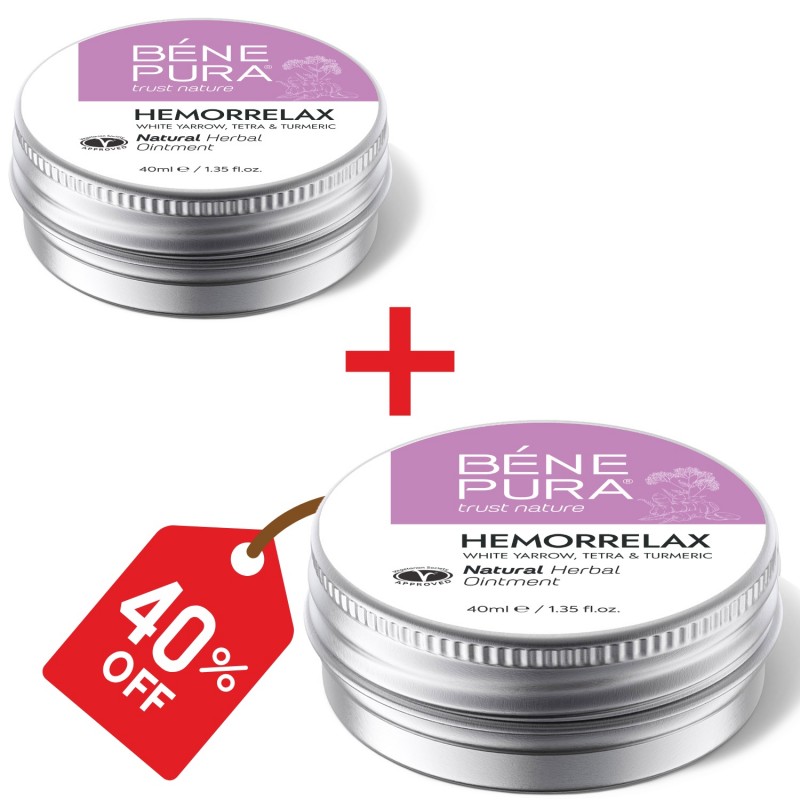 2x Hemorrelax pommade pour Hémorroïdes à l'Achillée Millefeuille Blanche, Tetra et Curcuma - 40ml - Sets