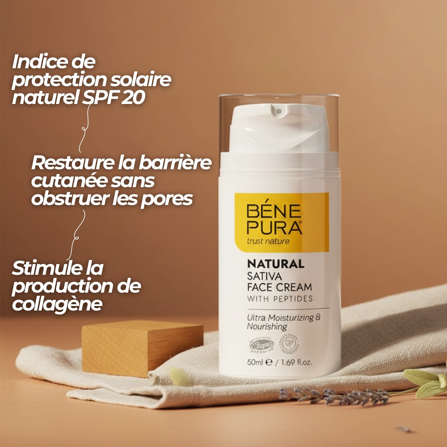 Creme visage Naturelle Hydratante avec Sativa - 50ml